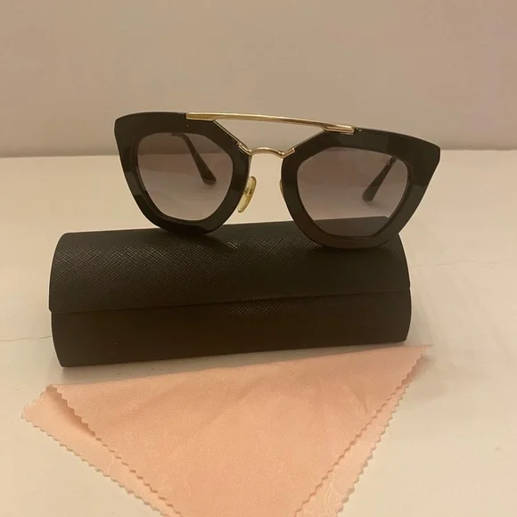 Prada Cinema Black Sunglasses Gold Square Gradient Grey SPR53S